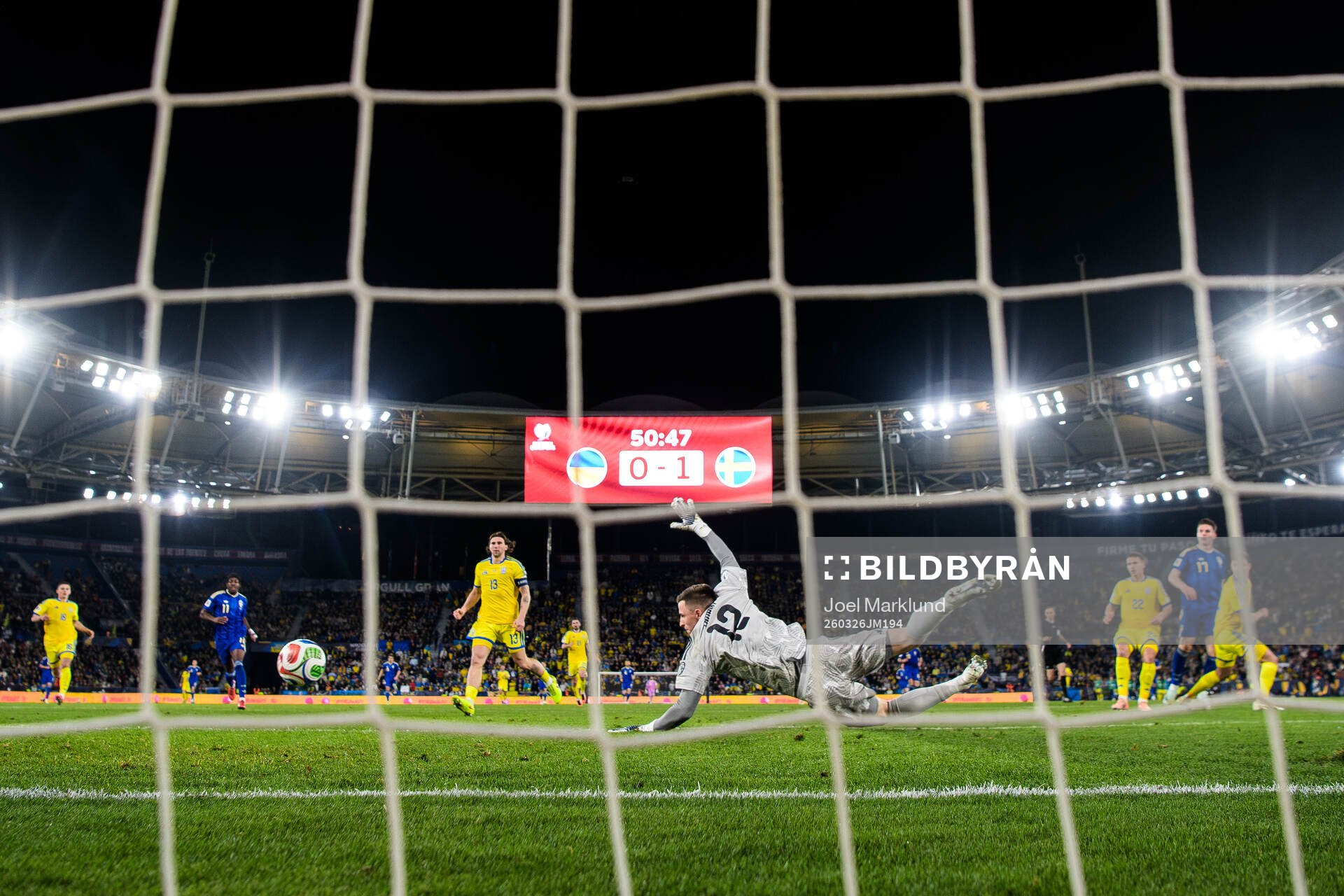 Goalkeeper Anatoliy Trubin of Ukraine lets in the 0-2 goal
