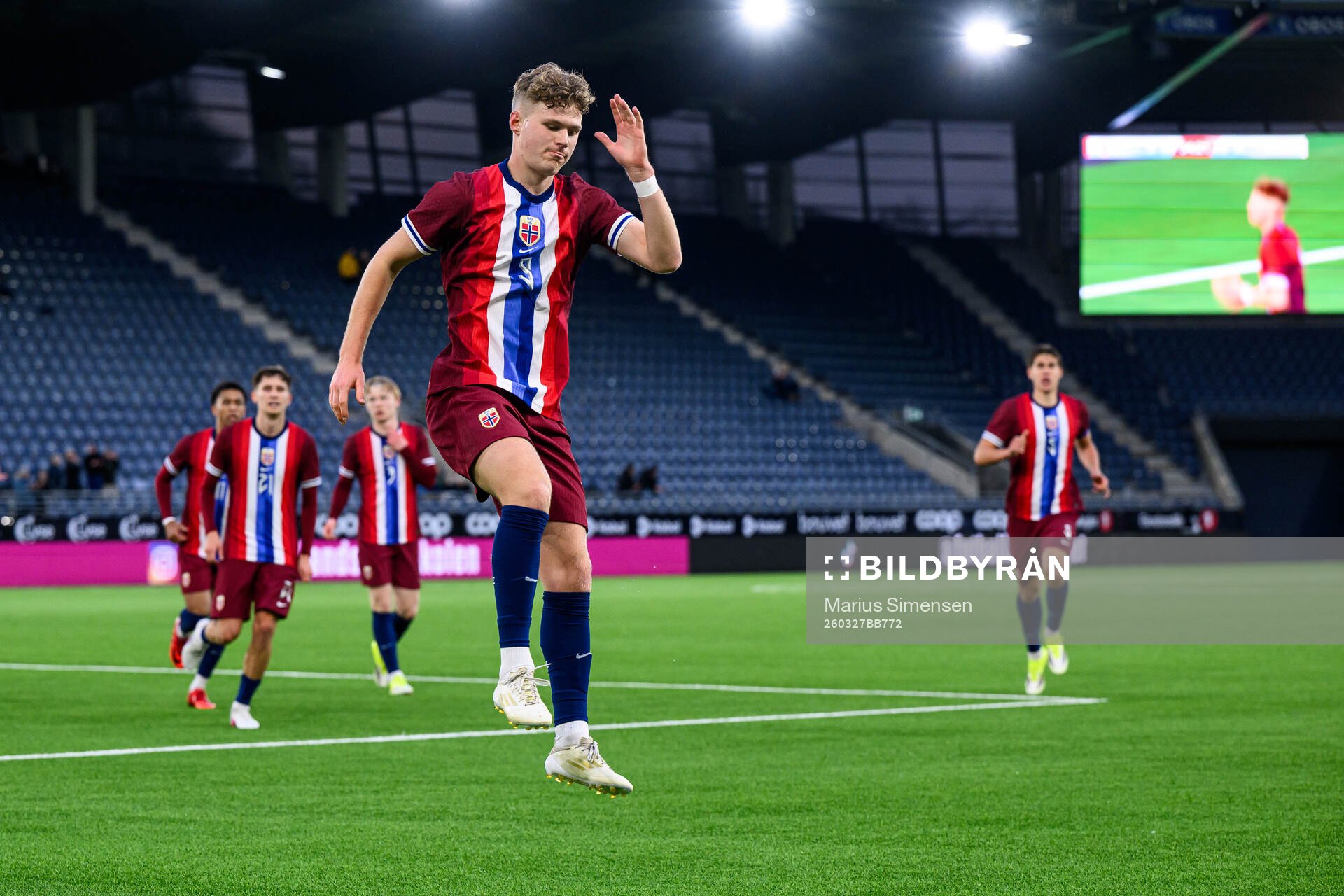 Sindre Walle Egeli of Norway celebrates the 1-0 goal