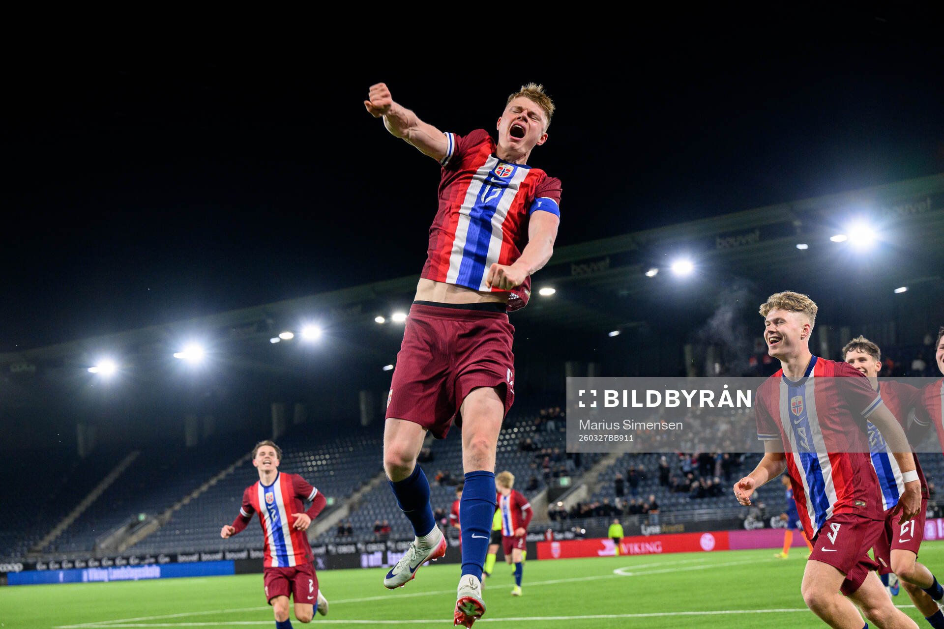 Rasmus Holten of Norway celebrates the 3-2 goal