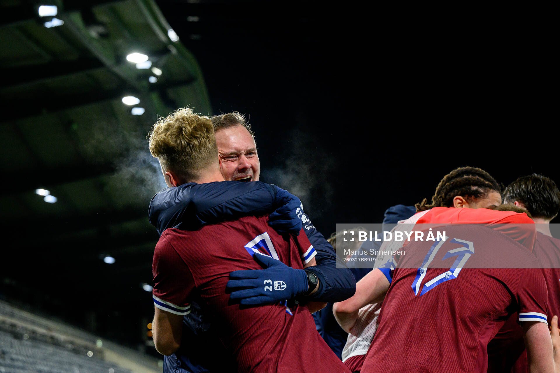 Head coach Jan Peder Jalland of Norway celebrates the 3-2