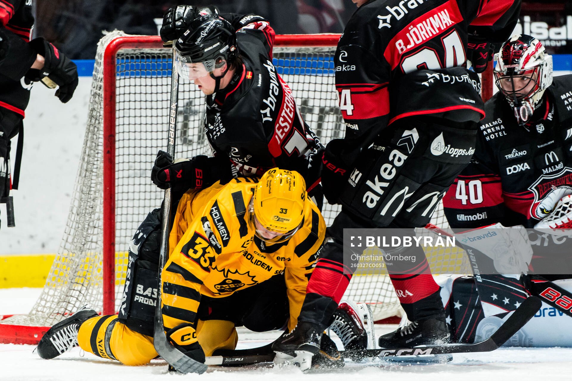 Malmö Redhawks Petter Vesterheim och målvakt Oskar