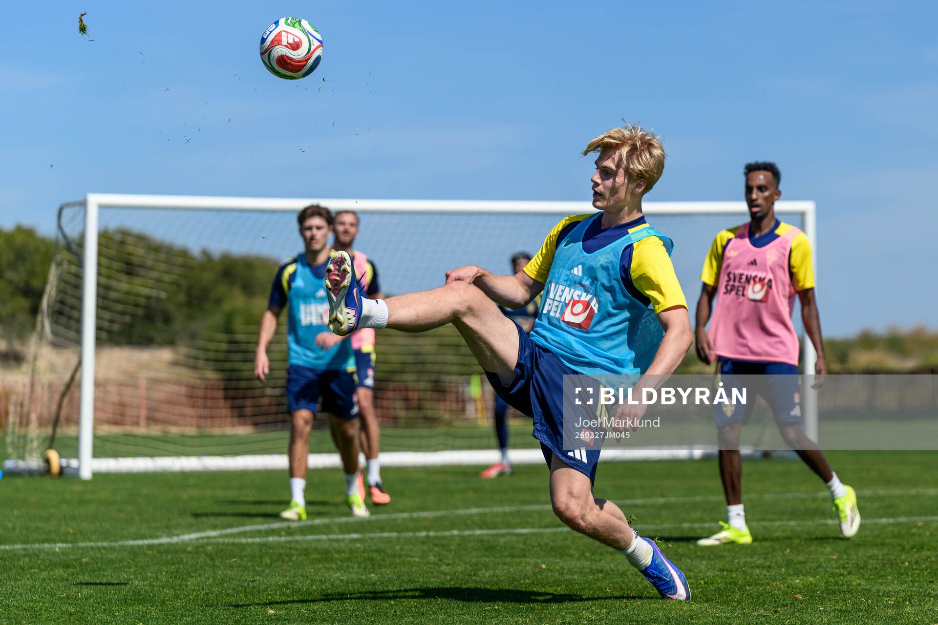 Lucas Bergvall of the Swedish national football team at a