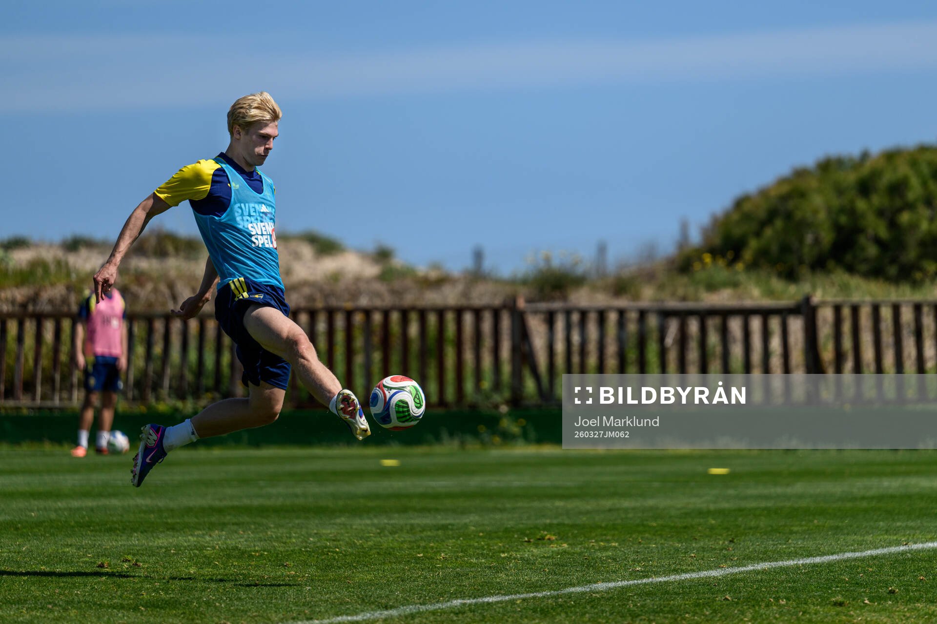 Lucas Bergvall of the Swedish national football team at a