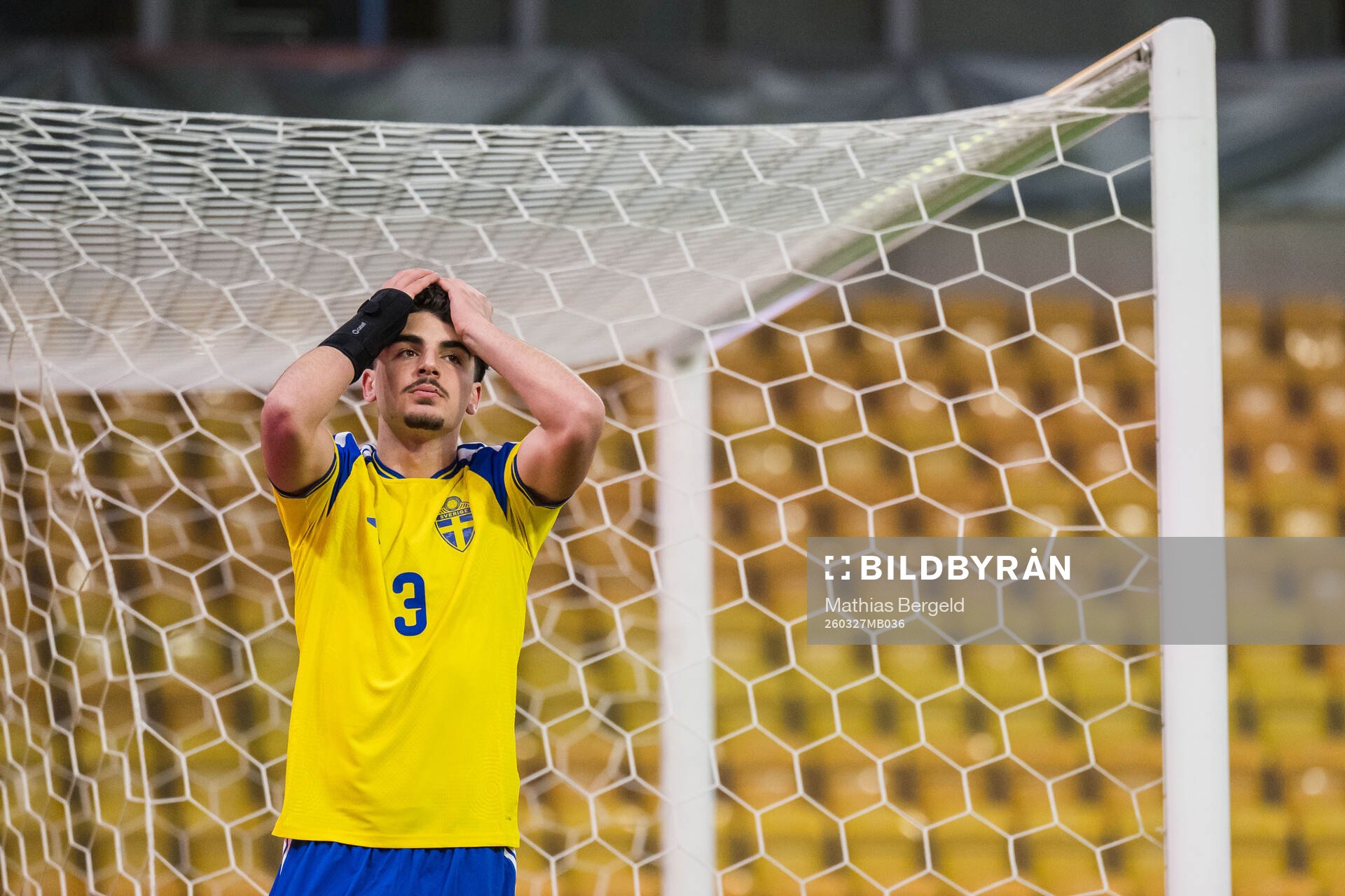 Bleon Kurtulus of Sweden looks dejected