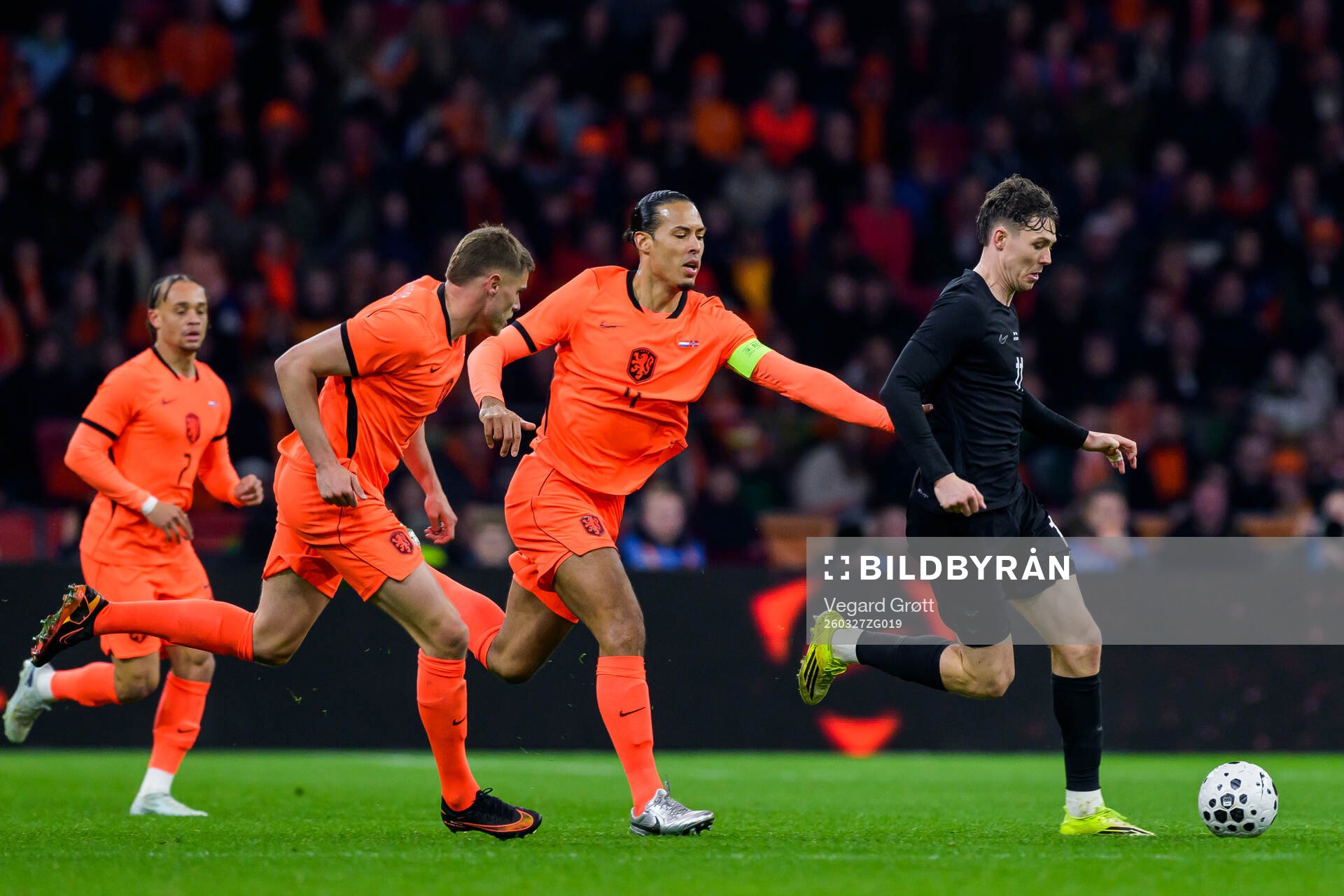 Virgil van Dijk of Netherlands and Jørgen Strand Larsen of