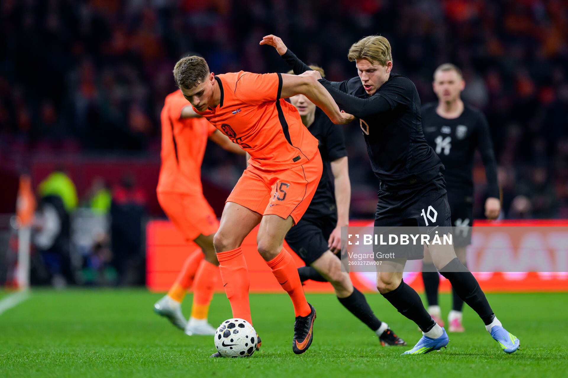Micky van de Ven of Netherlands and Jens Petter Hauge of