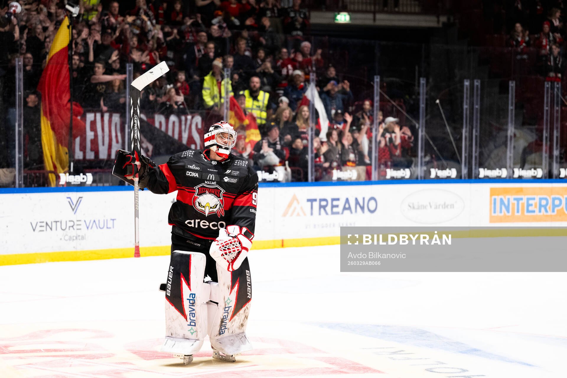Malmö Redhawks målvakt Marek Langhamer jublar