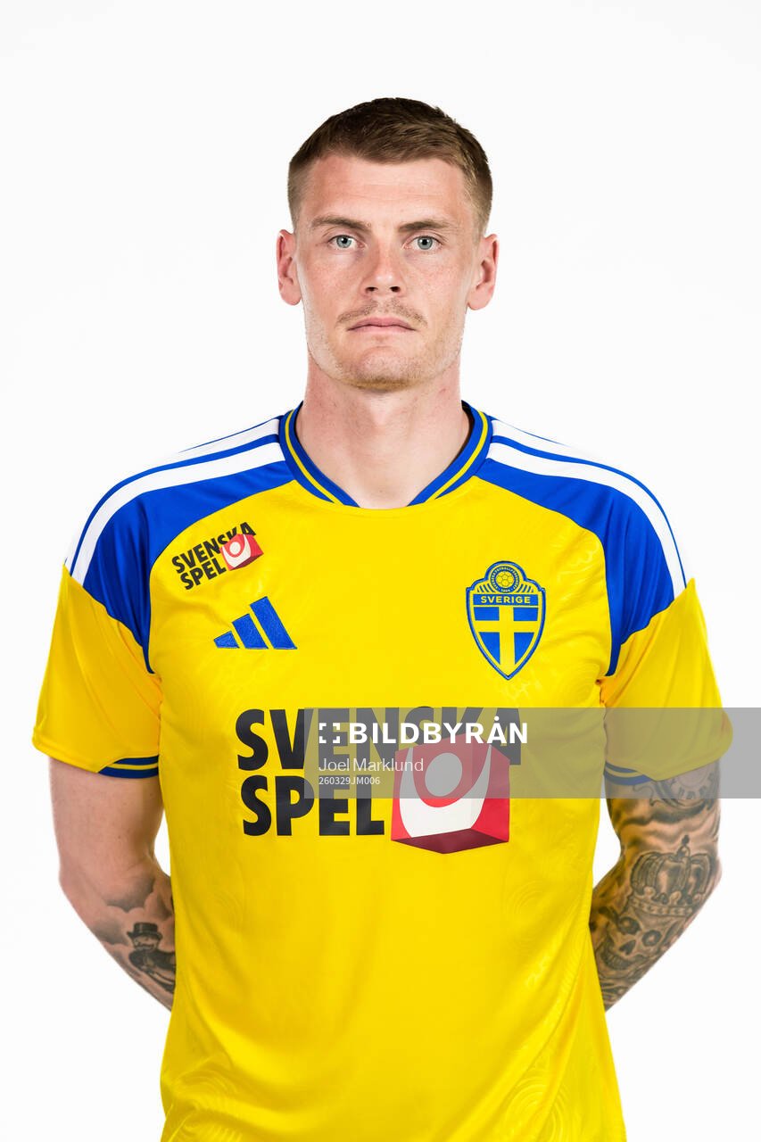 Eric Smith of the Swedish national football team poses for