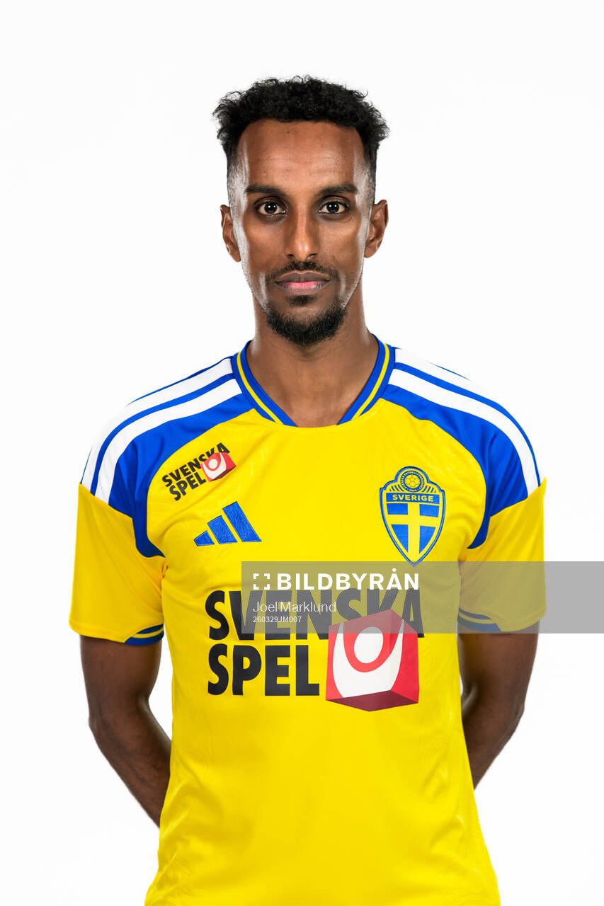 Taha Abdi Ali of the Swedish national football team poses