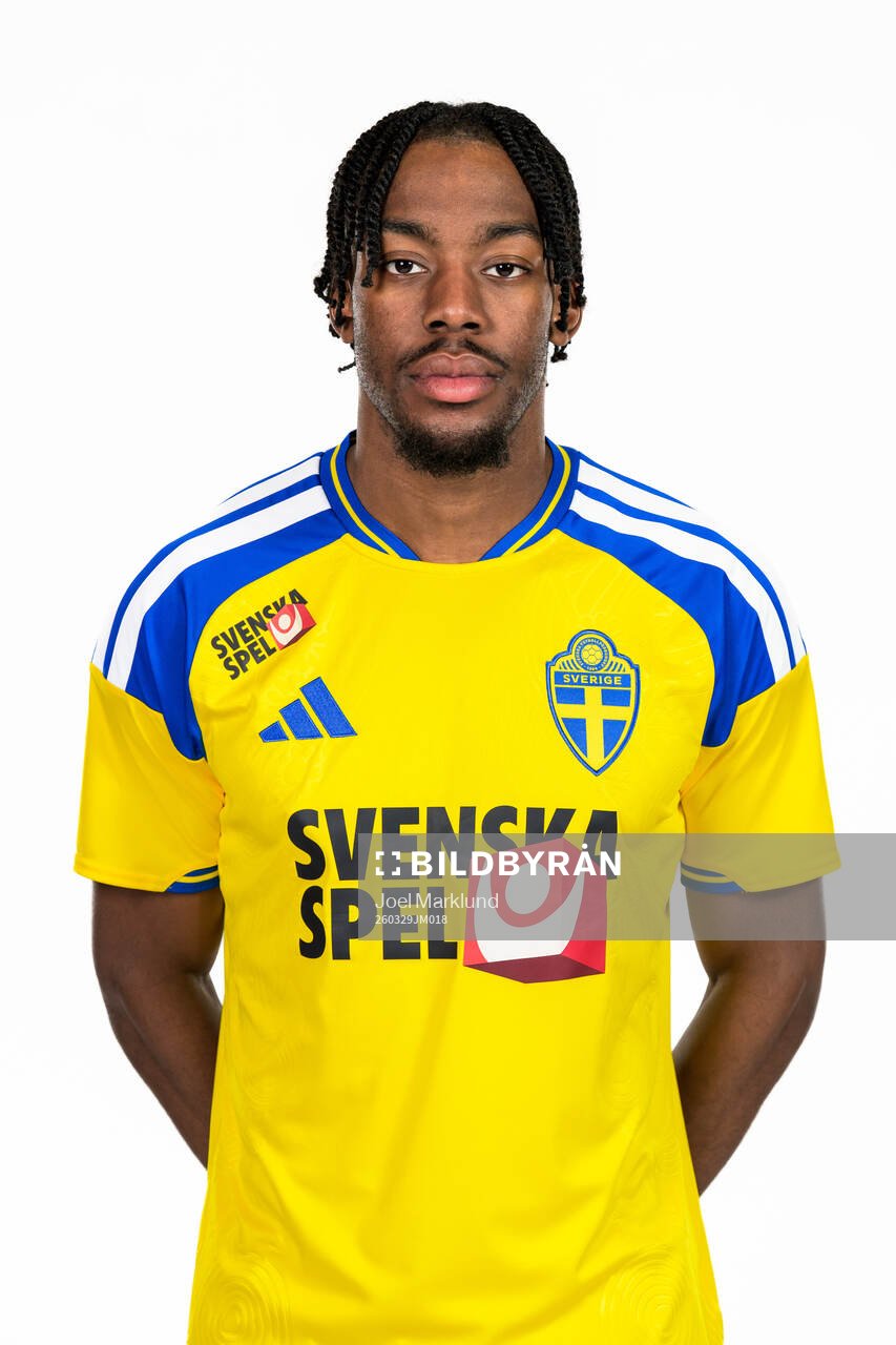 Anthony Elanga of the Swedish national football team poses