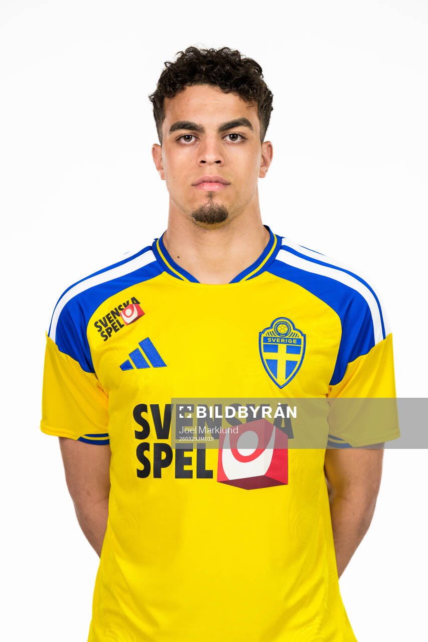 Yasin Ayari of the Swedish national football team poses for