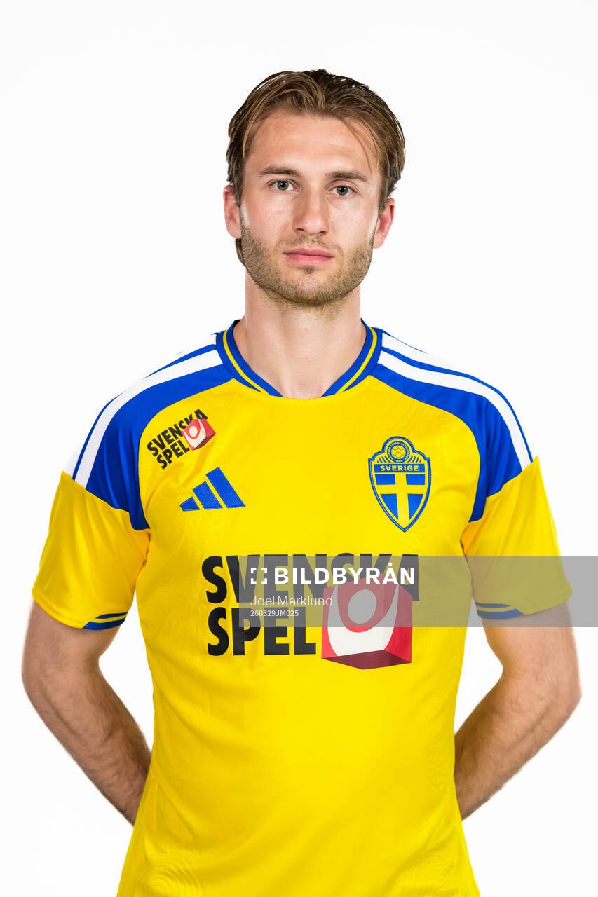 Benjamin Nygren of the Swedish national football team poses