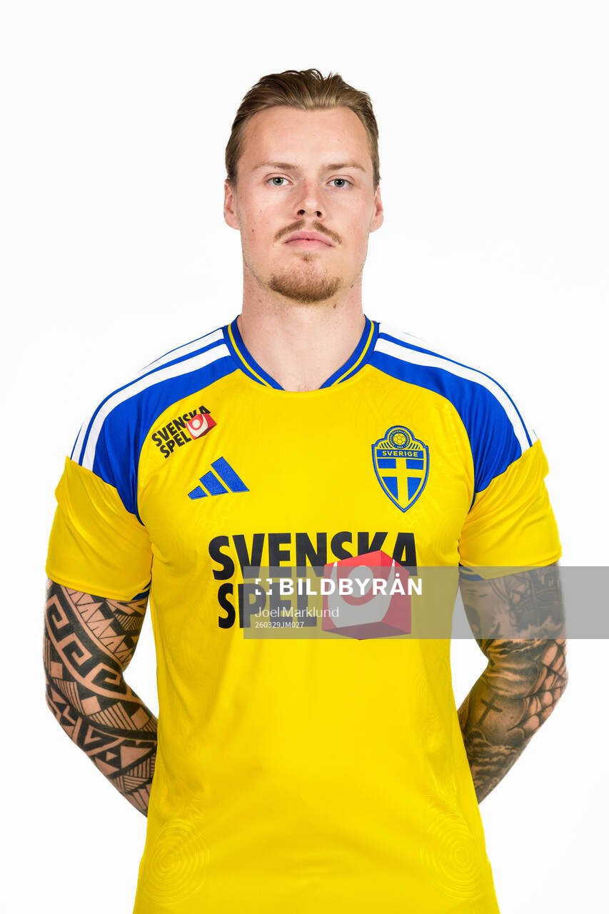 Victor Eriksson of the Swedish national football team poses