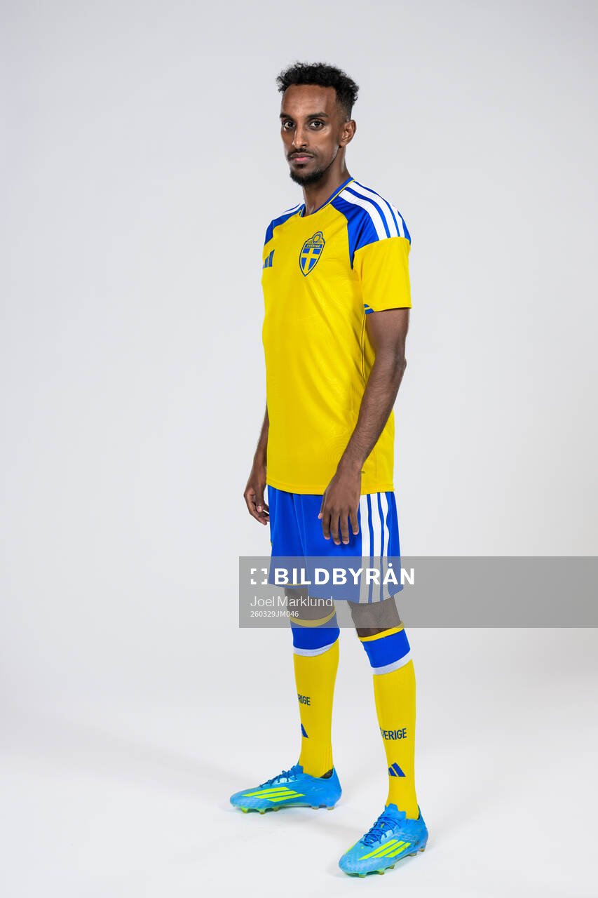 Taha Abdi Ali of the Swedish national football team poses