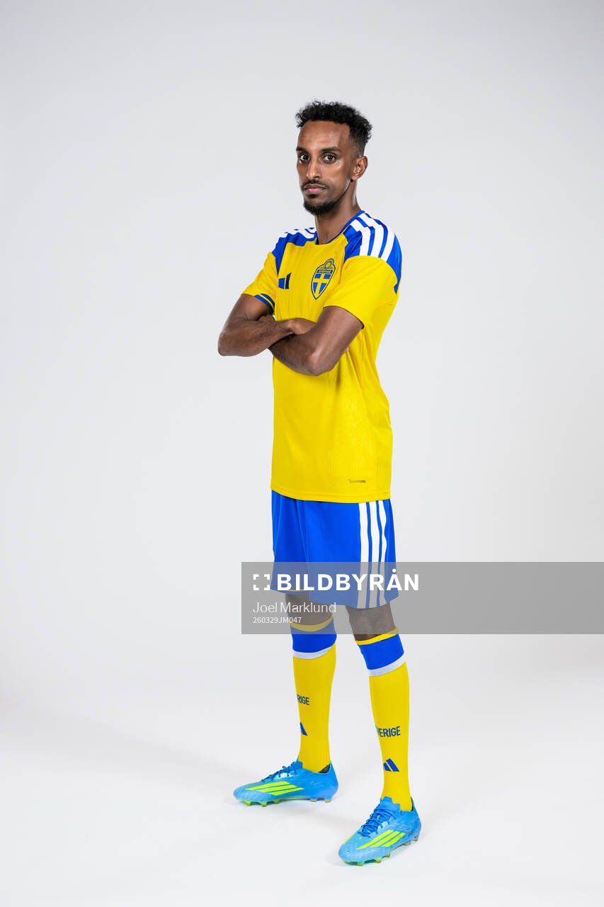 Taha Abdi Ali of the Swedish national football team poses