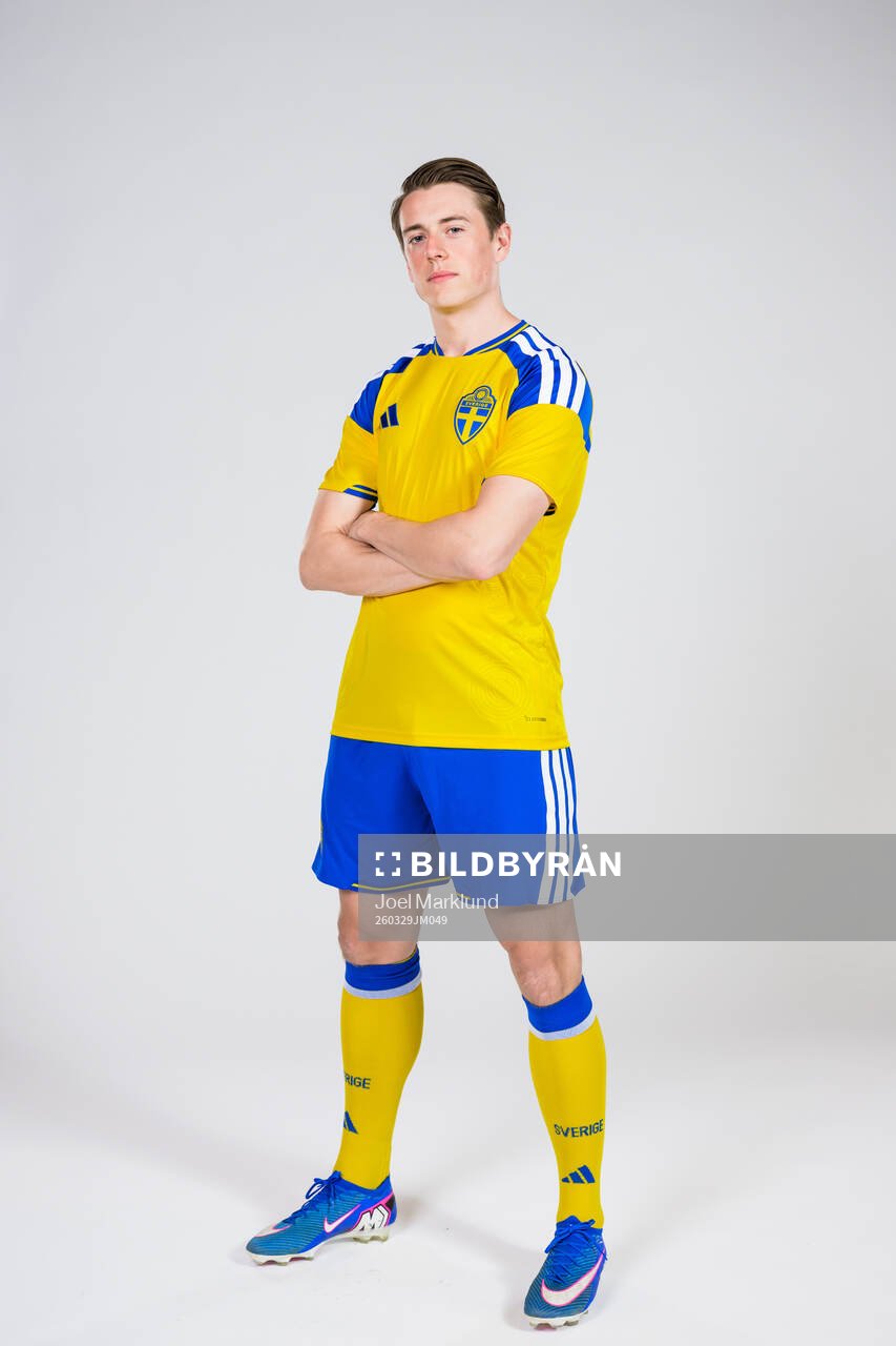 Elliot Stroud of the Swedish national football team poses