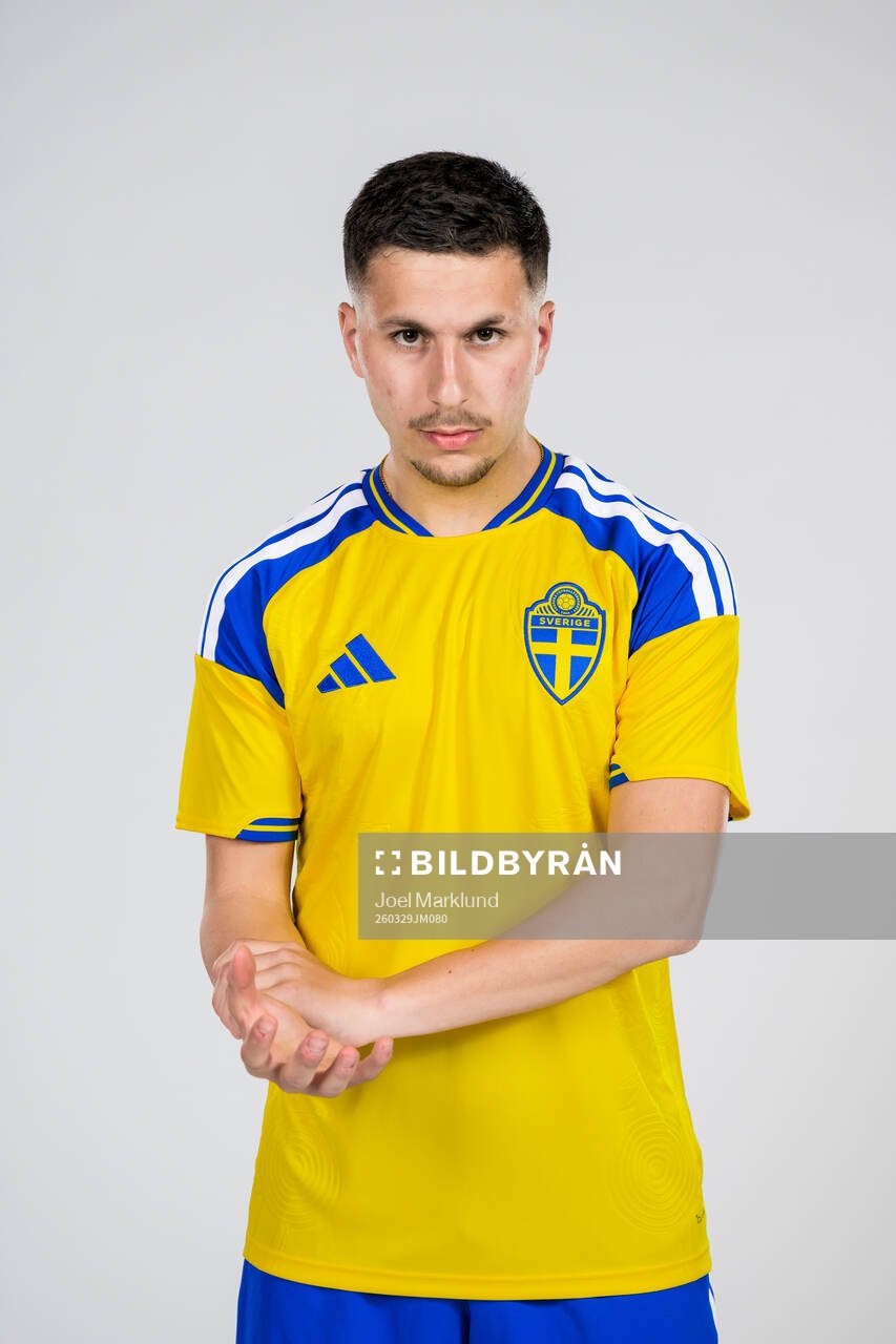 Roony Bardghji of the Swedish national football team poses