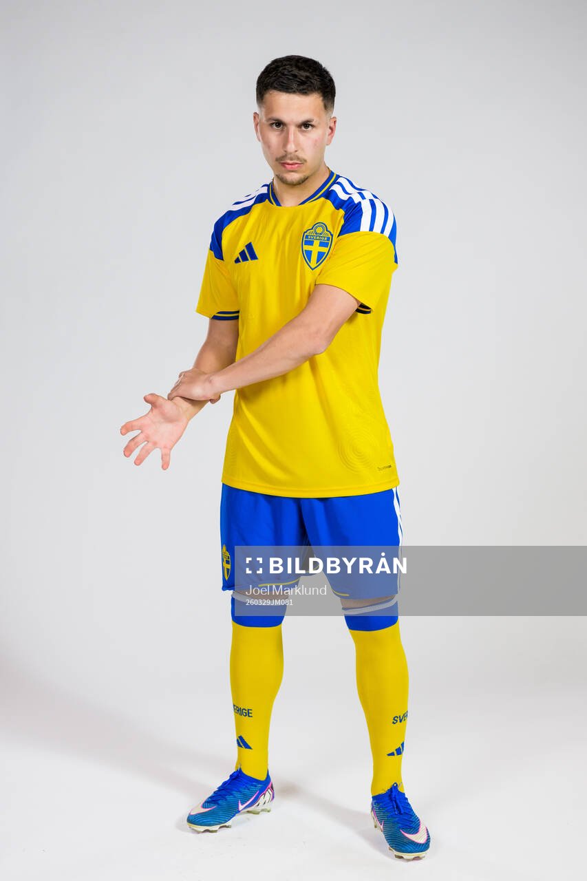 Roony Bardghji of the Swedish national football team poses