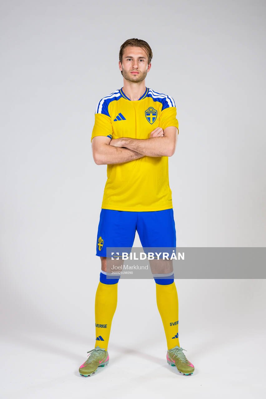 Benjamin Nygren of the Swedish national football team poses