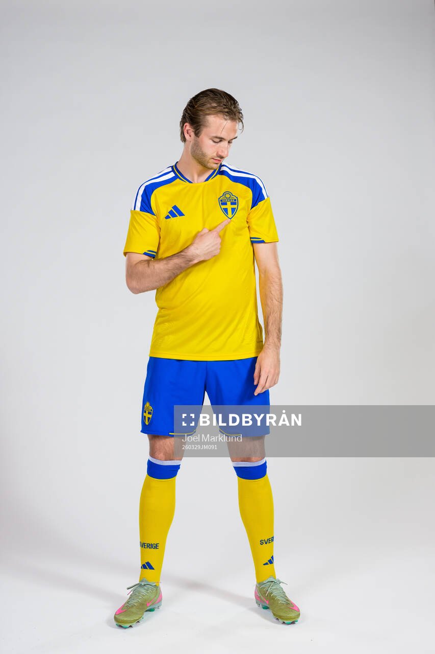 Benjamin Nygren of the Swedish national football team poses