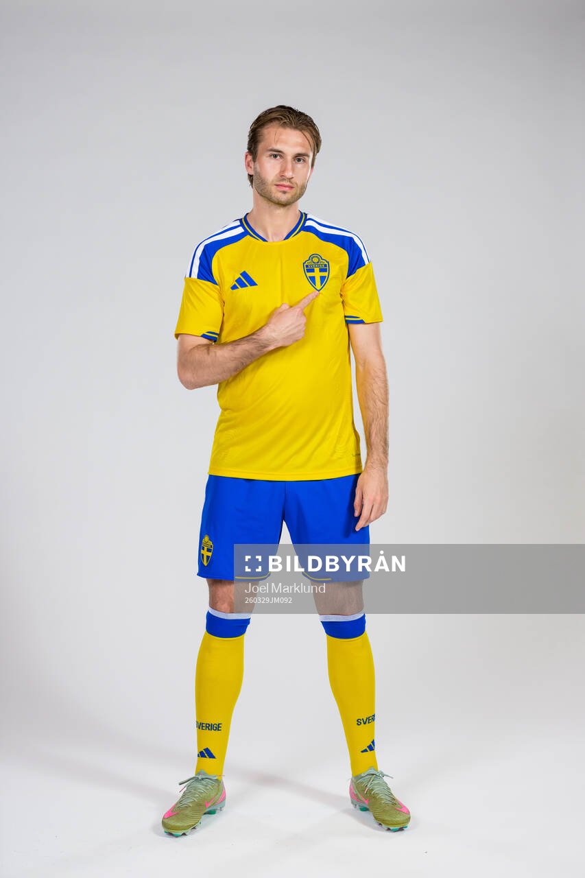 Benjamin Nygren of the Swedish national football team poses