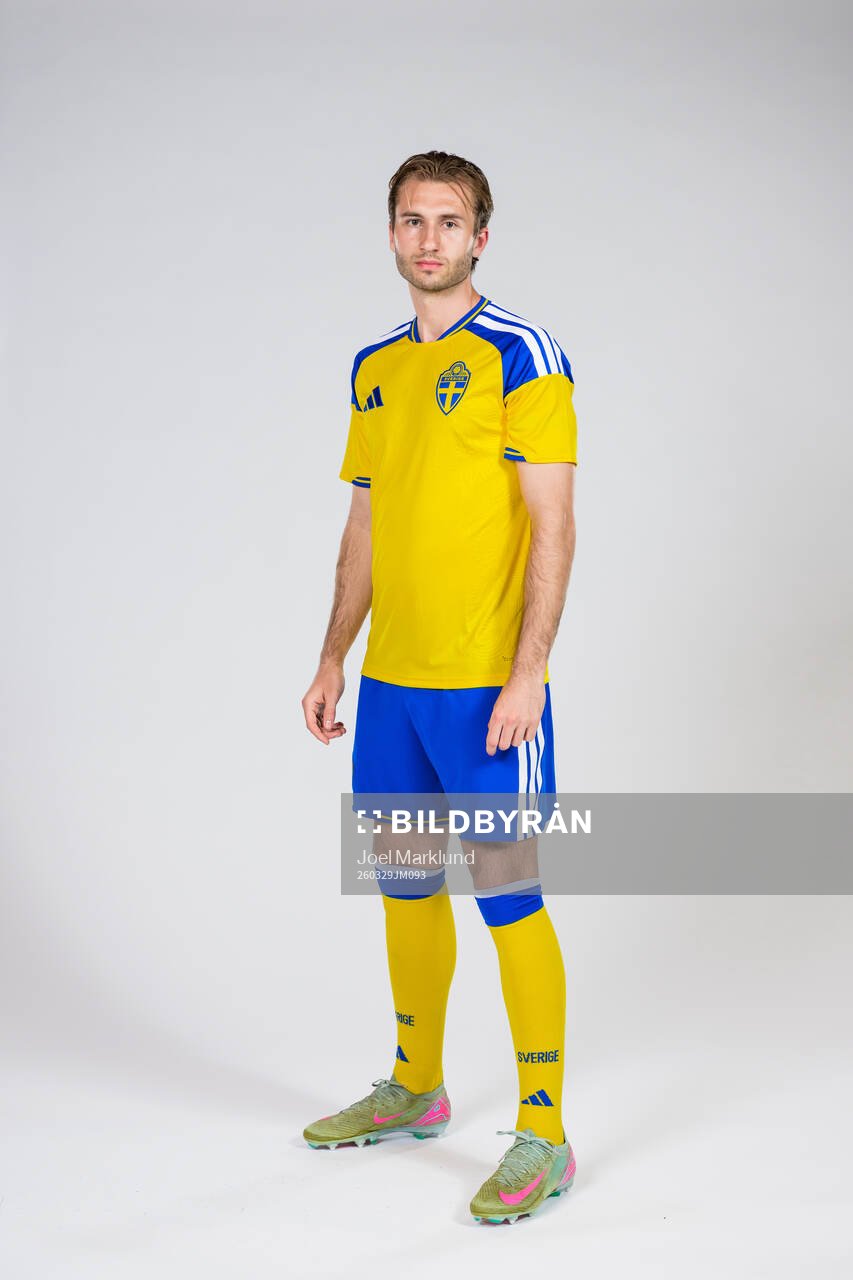 Benjamin Nygren of the Swedish national football team poses