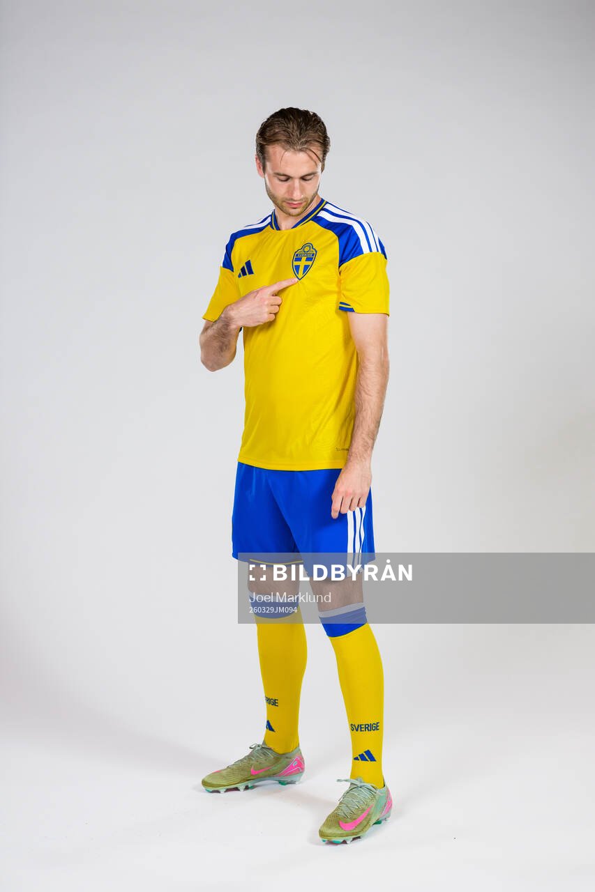 Benjamin Nygren of the Swedish national football team poses