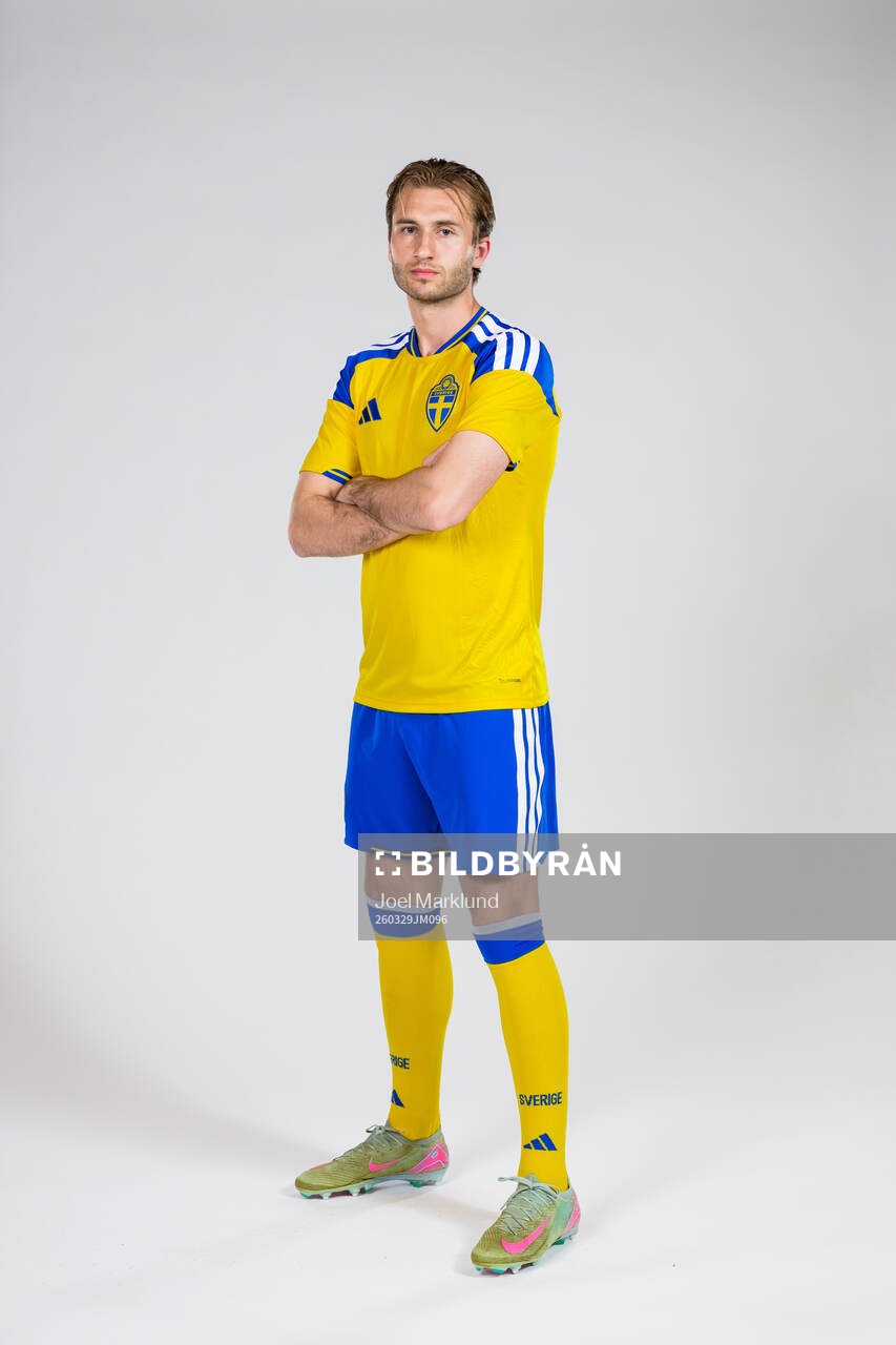 Benjamin Nygren of the Swedish national football team poses