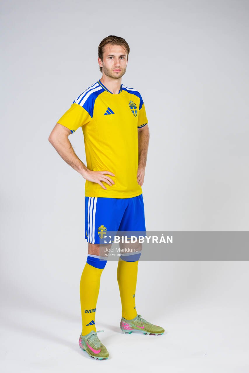 Benjamin Nygren of the Swedish national football team poses