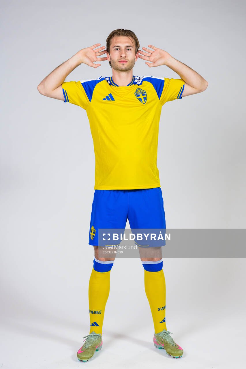 Benjamin Nygren of the Swedish national football team poses