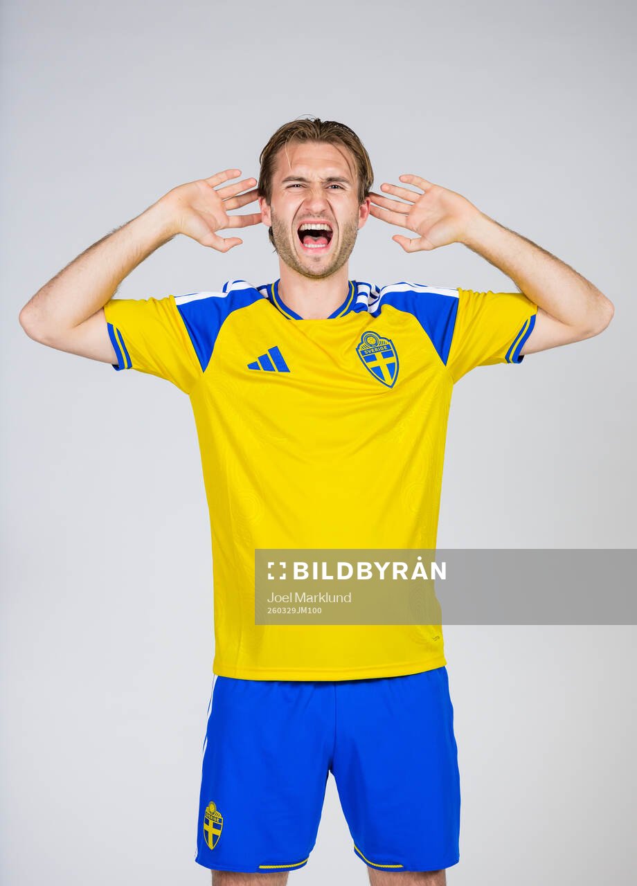 Benjamin Nygren of the Swedish national football team poses