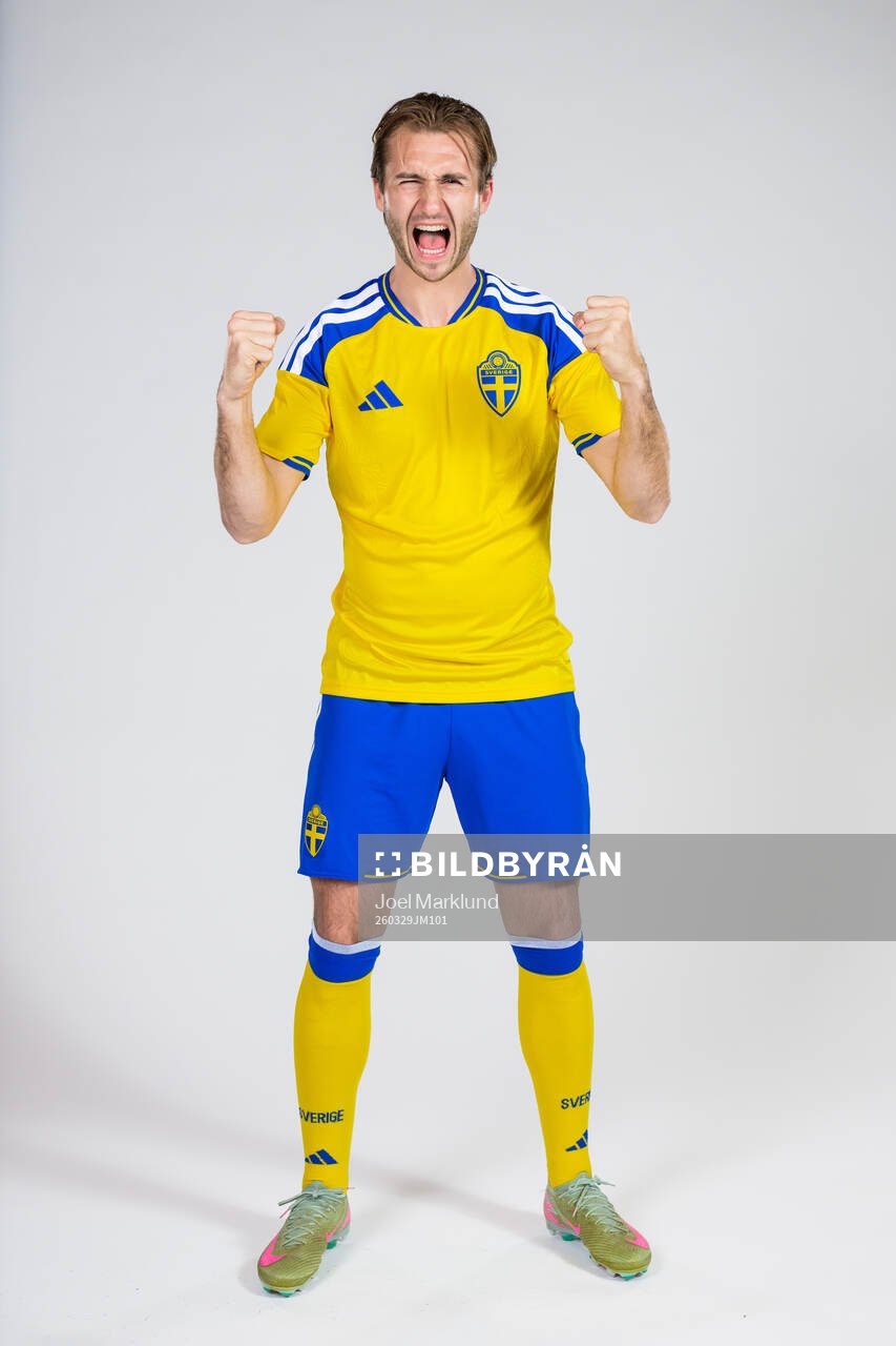 Benjamin Nygren of the Swedish national football team poses