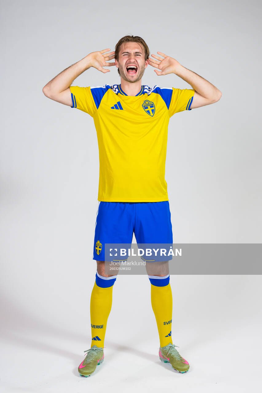 Benjamin Nygren of the Swedish national football team poses