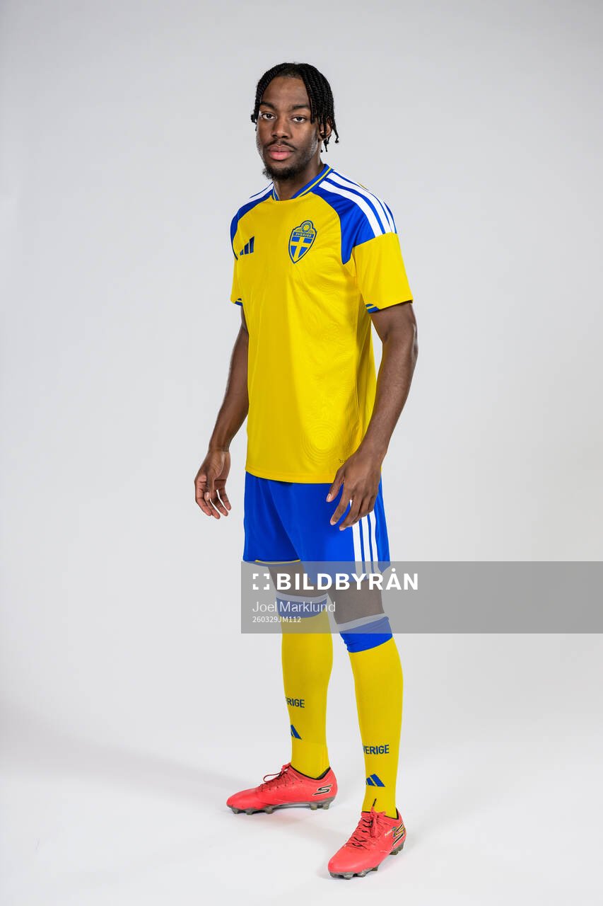 Anthony Elanga of the Swedish national football team poses