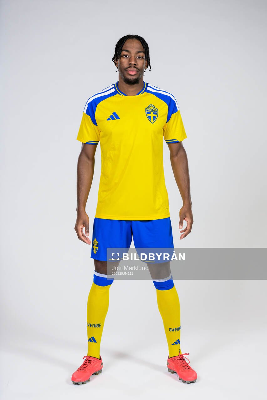 Anthony Elanga of the Swedish national football team poses
