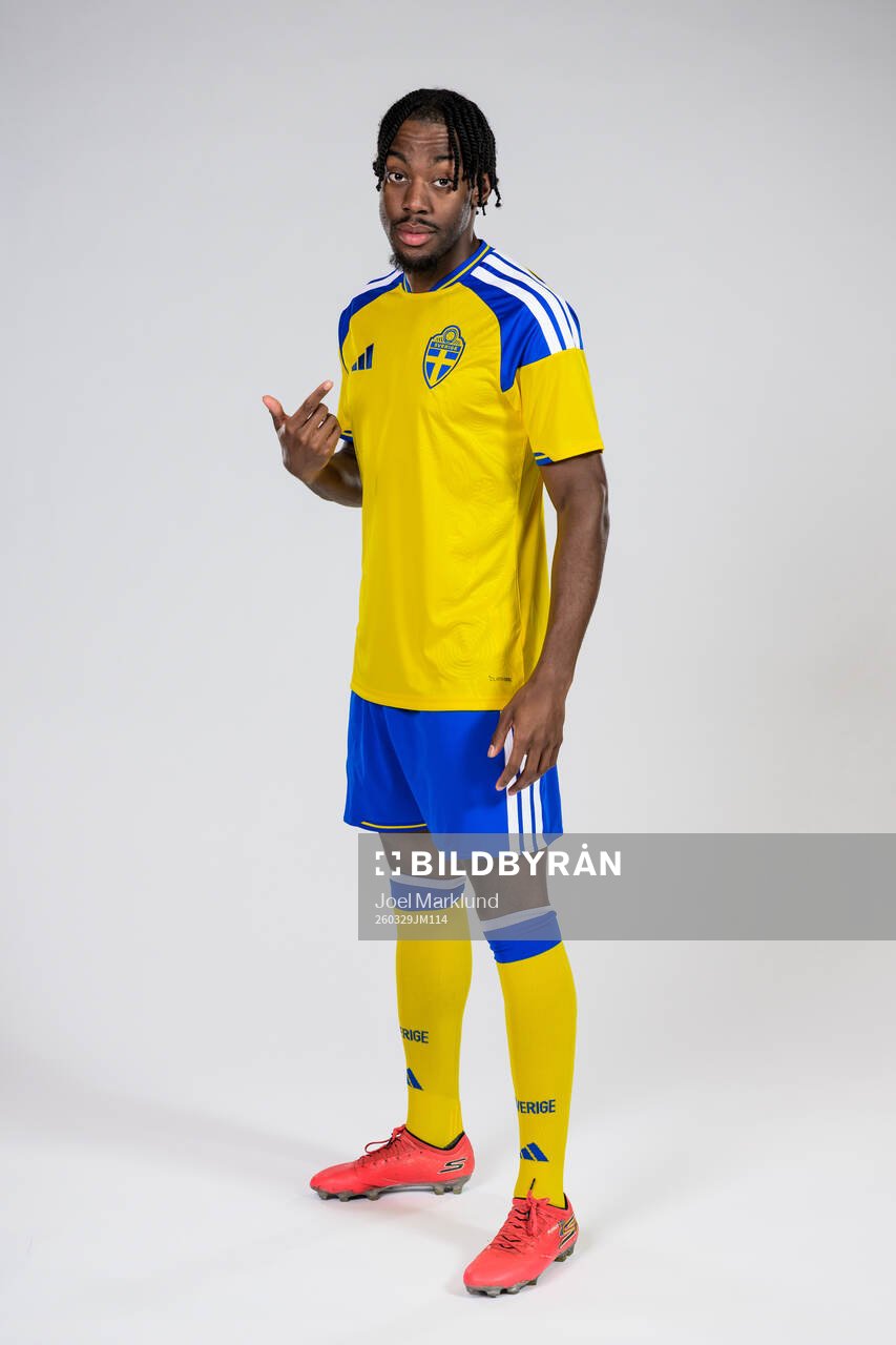 Anthony Elanga of the Swedish national football team poses