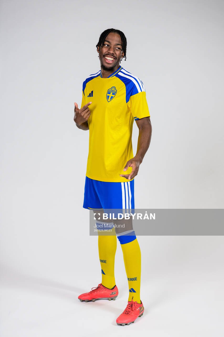 Anthony Elanga of the Swedish national football team poses