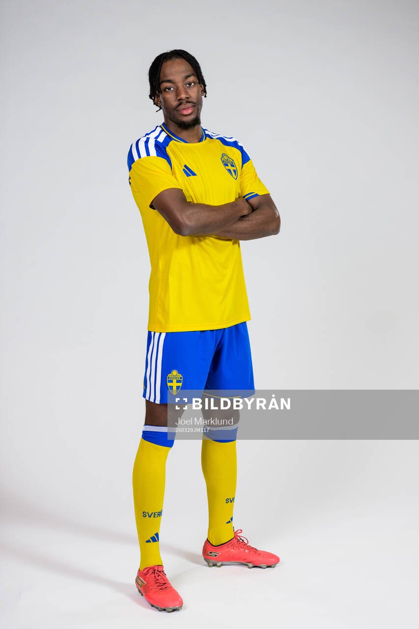 Anthony Elanga of the Swedish national football team poses
