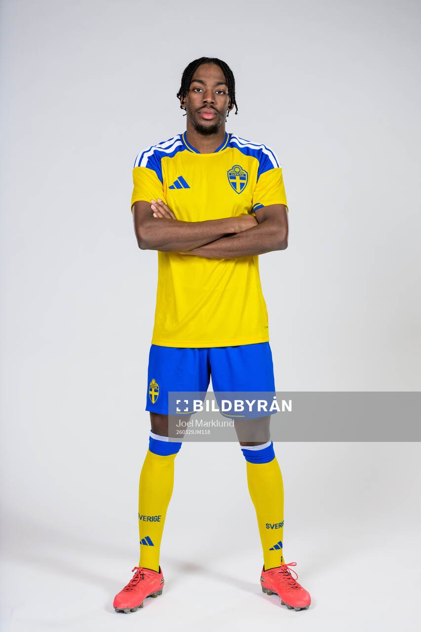 Anthony Elanga of the Swedish national football team poses