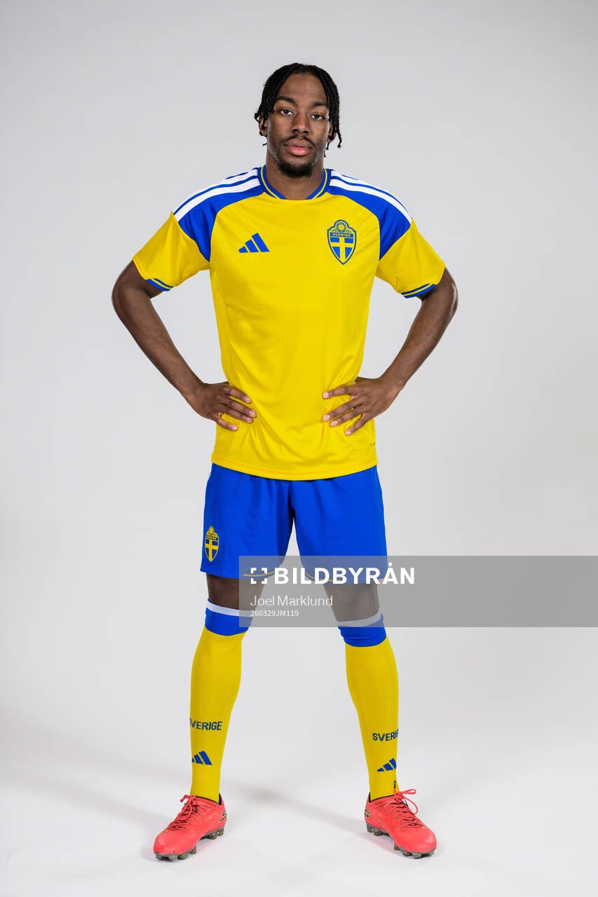 Anthony Elanga of the Swedish national football team poses