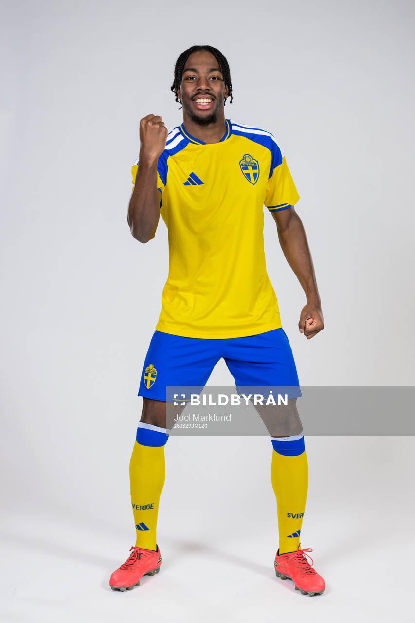 Anthony Elanga of the Swedish national football team poses