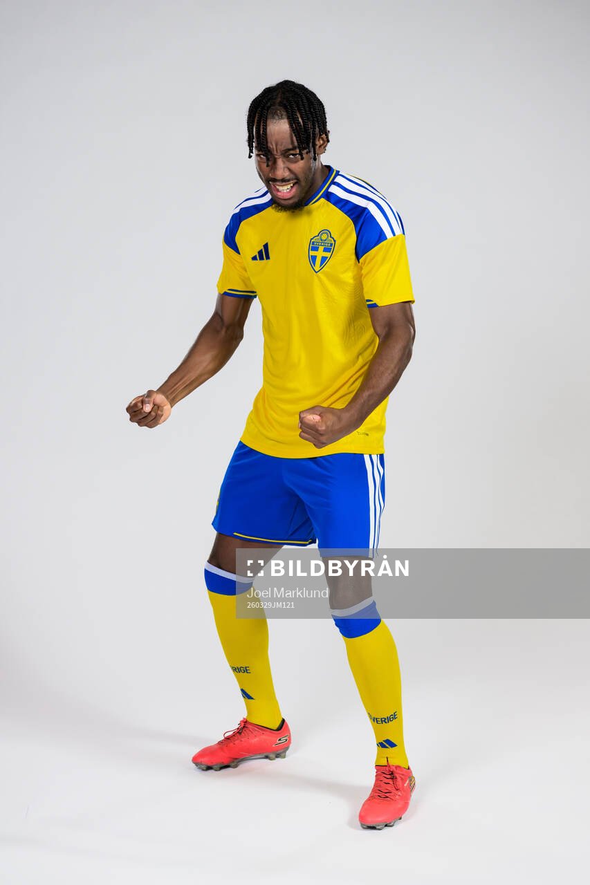 Anthony Elanga of the Swedish national football team poses