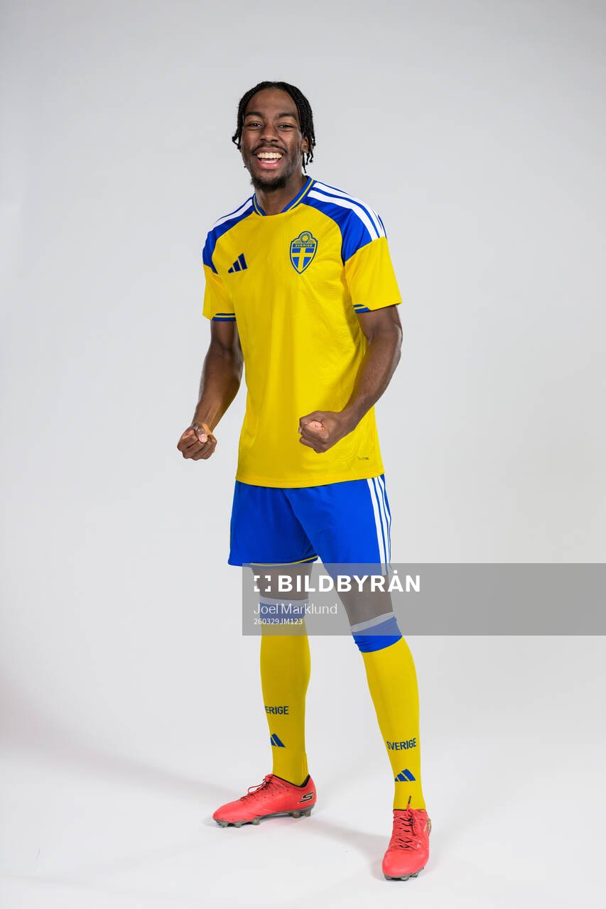 Anthony Elanga of the Swedish national football team poses