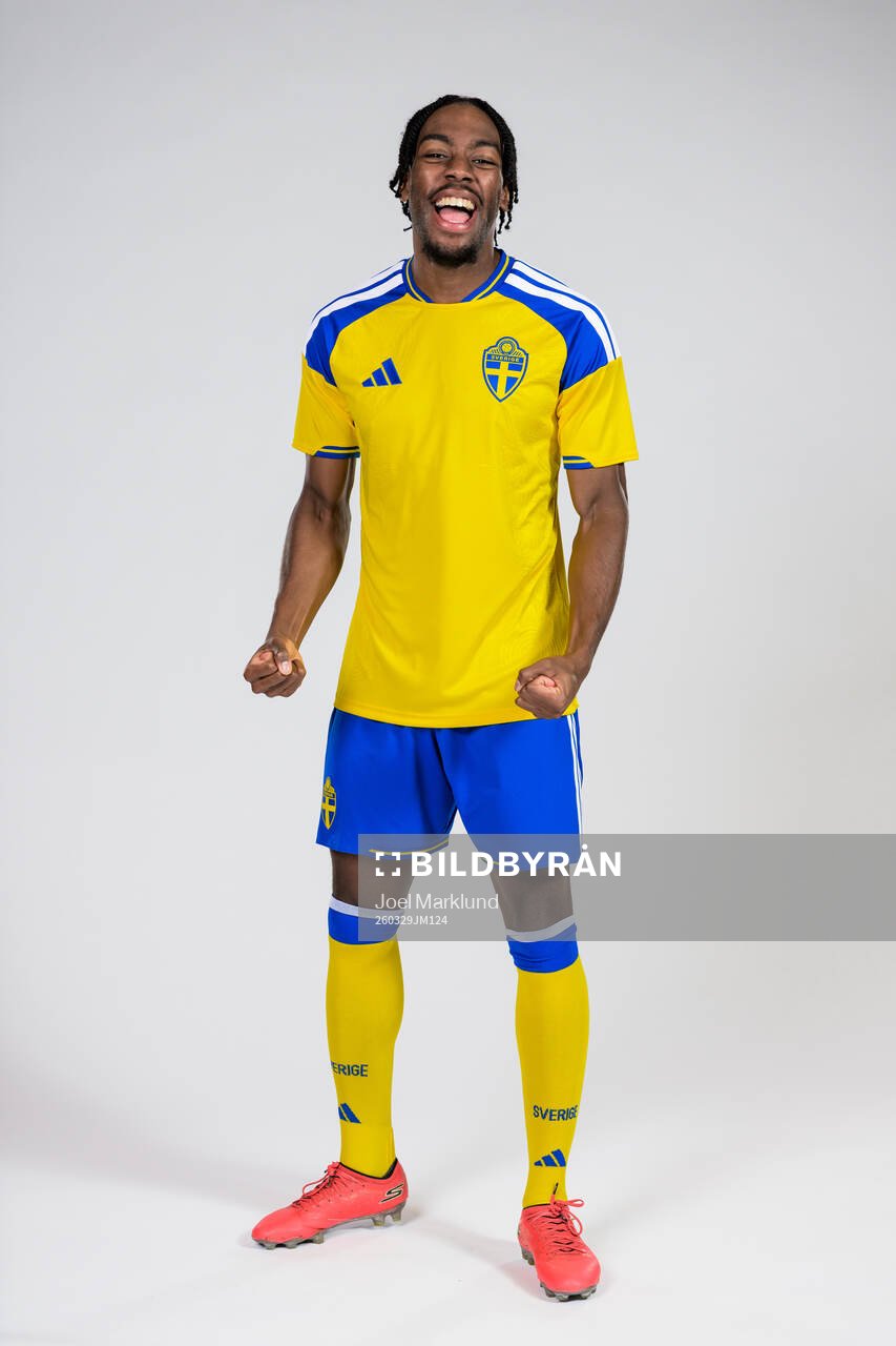 Anthony Elanga of the Swedish national football team poses