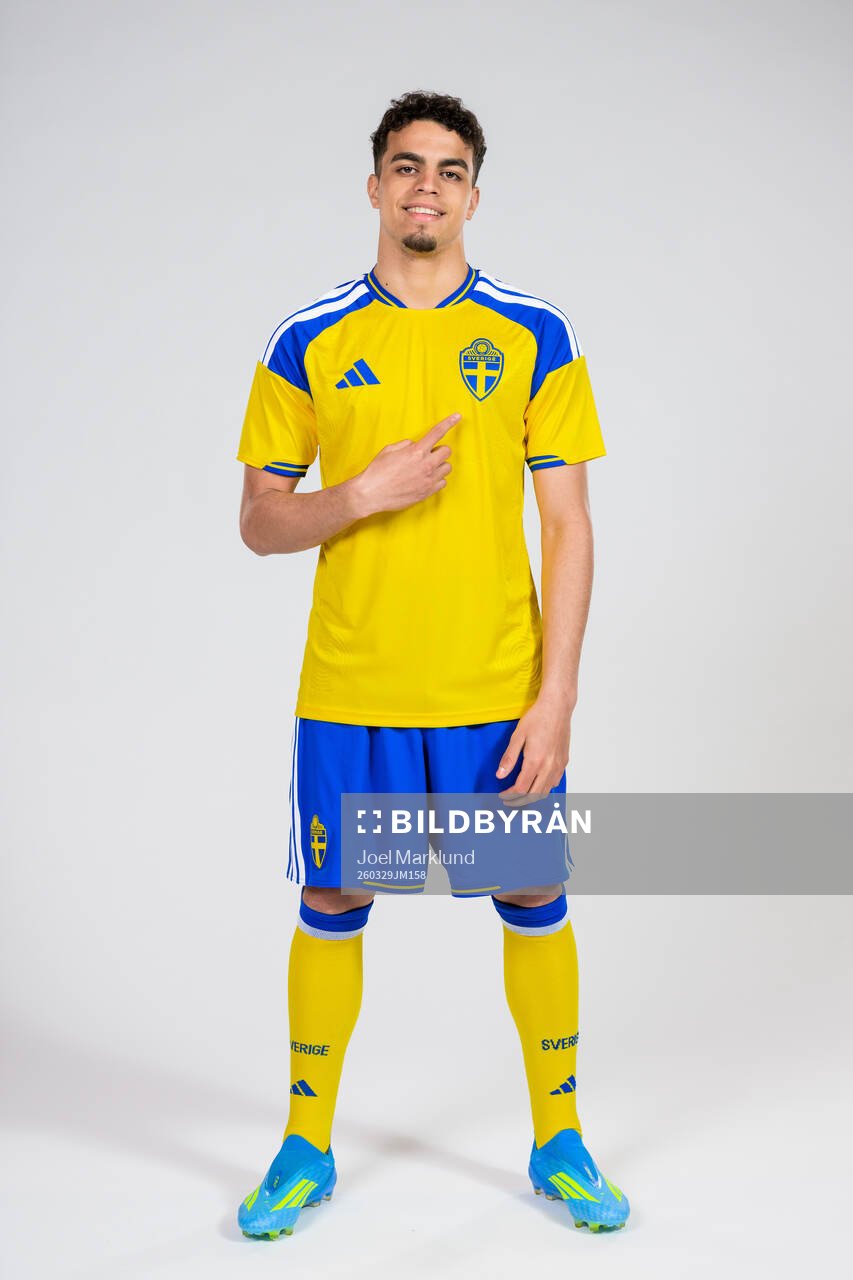 Yasin Ayari of the Swedish national football team poses for