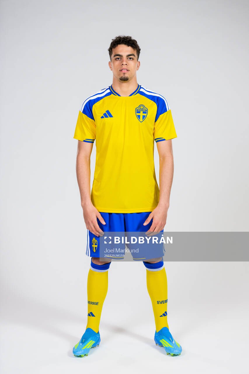 Yasin Ayari of the Swedish national football team poses for