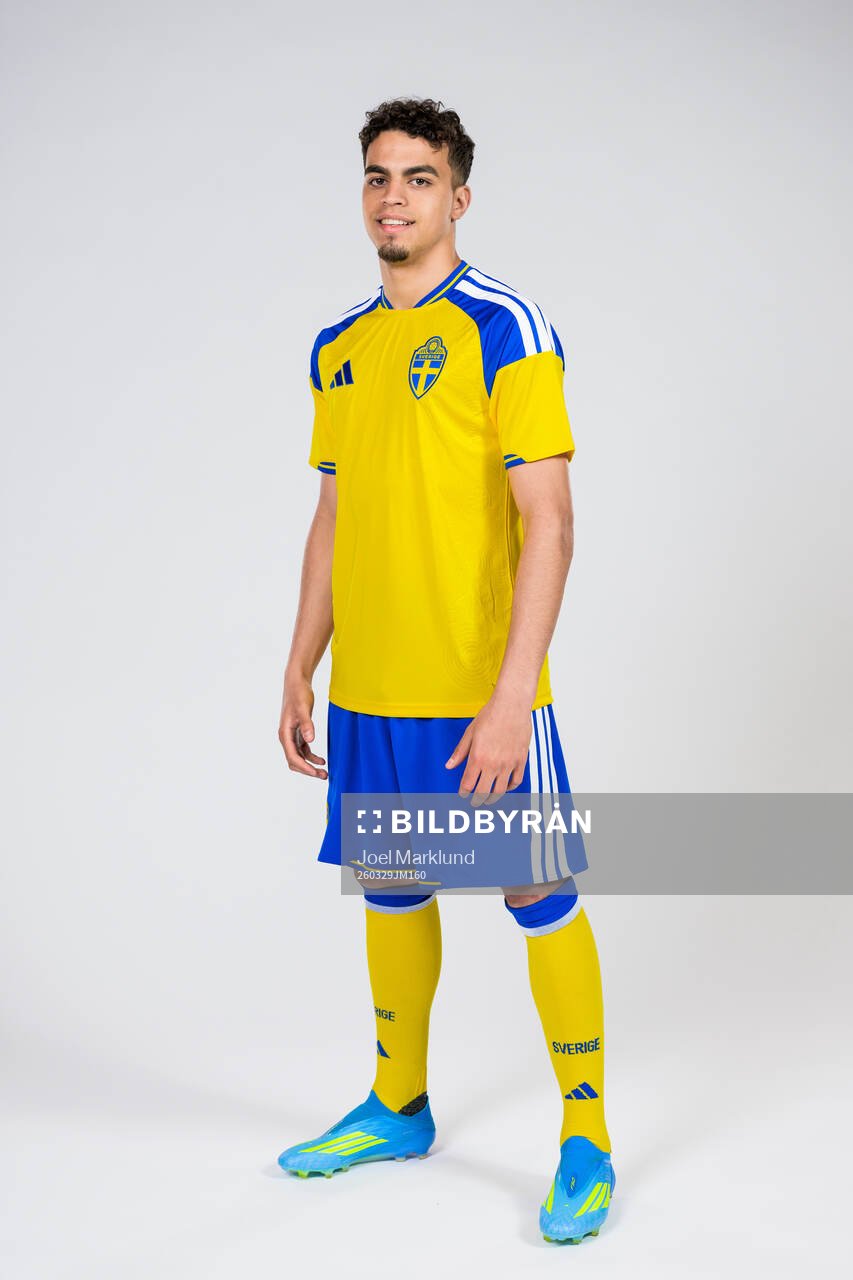 Yasin Ayari of the Swedish national football team poses for