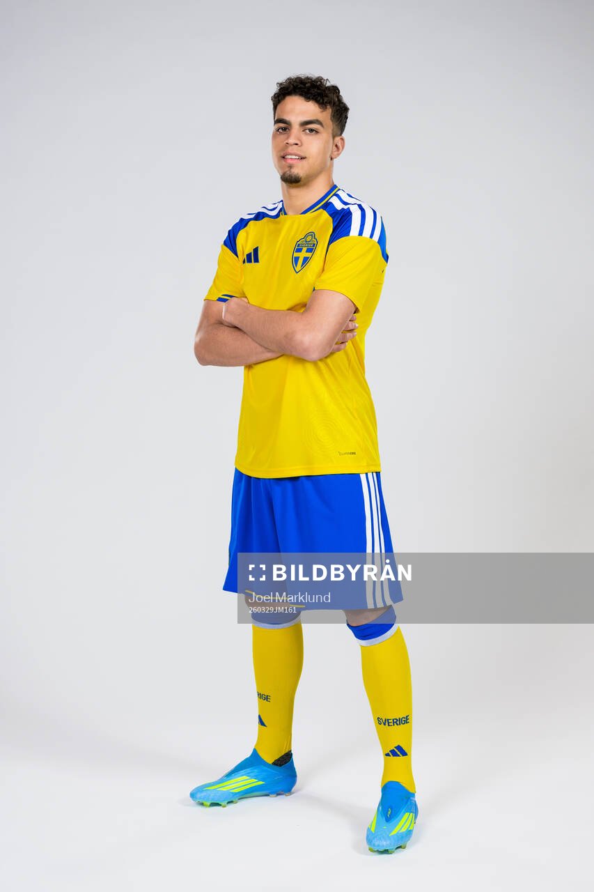 Yasin Ayari of the Swedish national football team poses for