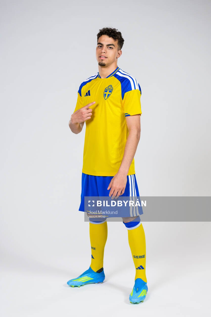 Yasin Ayari of the Swedish national football team poses for
