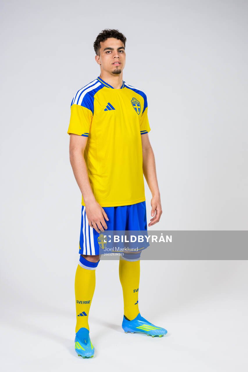 Yasin Ayari of the Swedish national football team poses for